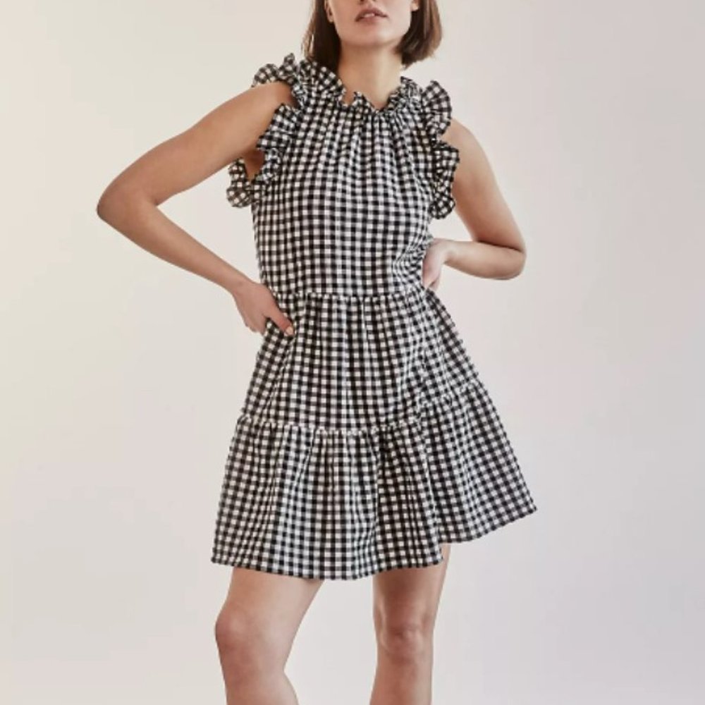 NEW Anthropologie Maeve Lida Gingham Ruffled Mini Dress -  NWT